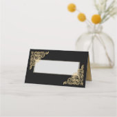 Chic Black and Gold Wedding Folding Platzkarte (Vorderseite)