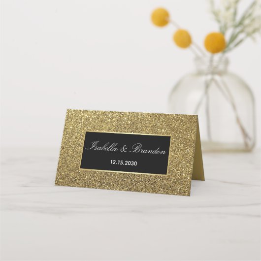 Chic Black and Gold Wedding Platzkarte (Rückseite)