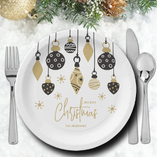 Chic Black and Gold Weihnachtsschmuck Pappteller