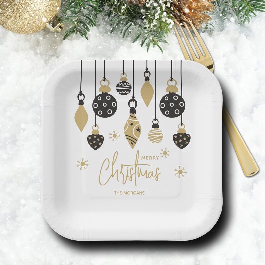 Chic Black and Gold Weihnachtsschmuck Pappteller
