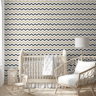 Chic Black and Gold Zigzag Line Muster Tapete