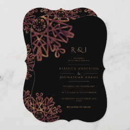 Chic Black and Golden Ornamental Pattern Wedding Einladung