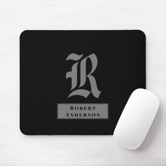 Chic Black and Gray Classic Text Monogram Mousepad (Mit Mouse)