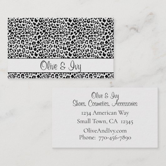 Chic Black and Gray Leopard Print Business Card Visitenkarte (Vorne/Hinten)