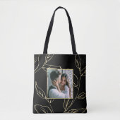 Chic Black and Imitats Gold Botanisch mit Foto Tasche (Vorderseite)