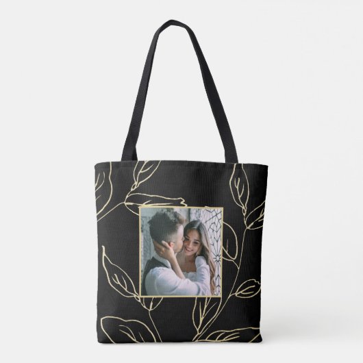 Chic Black and Imitats Gold Botanisch mit Foto Tasche (Rückseite)