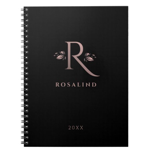 Chic Black and Imitats Rose Gold R Letter Monogram Notizblock (Vorderseite)
