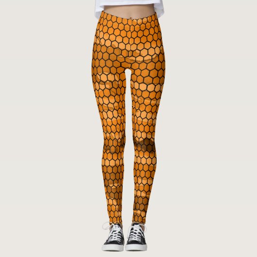 Chic Black and Orange Honeycomb Gemustert Leggings (Vorderseite)