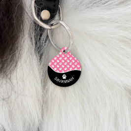 Chic Black and Pink Dogs Muster & Name Haustiermarke