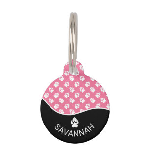 Chic Black and Pink Dogs Muster & Name Haustiermarke