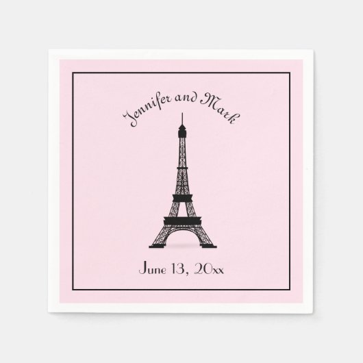 Chic Black and Pink French Eiffel Tower Wedding Serviette (Vorderseite)