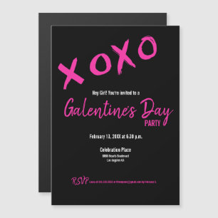 Chic Black and Pink Galentine Party XOXO Stilvoll Magneteinladung