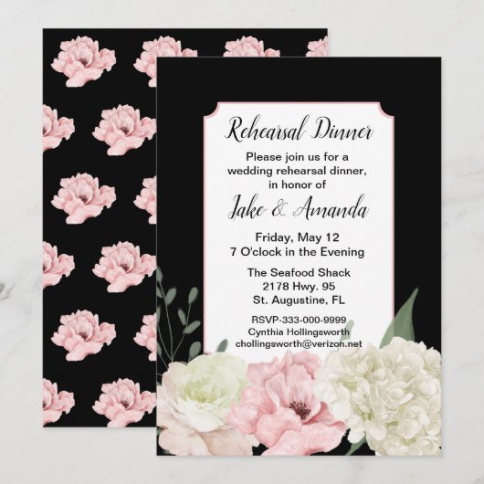 Chic Black and Pink Wedding Probe Dinner Einladung (Vorne/Hinten)