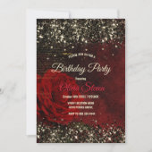 Chic Black and Red and Gold Blume Glitzer Monogra Einladung (Vorderseite)