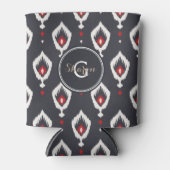 Chic black and red ikat tribal pattern monogram dosenkühler (Vorderseite)