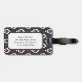 Chic black and red ikat tribal pattern monogram gepäckanhänger (Rückseite horizontal)