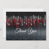 Chic Black and Red Silber Glitzer Tropfen Dankeskarte (Vorderseite)