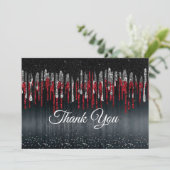 Chic Black and Red Silber Glitzer Tropfen Dankeskarte (Stehend Vorderseite)