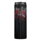 Chic Black and Red Silber Glitzer Tropfen Monogram Thermosbecher (Rückseite)