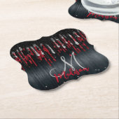 Chic Black and Red Silber Glitzer Tropfen Monogram Untersetzer (angewinkelt)