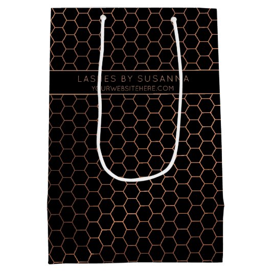 Chic Black and Rose Gold Geometric Mittlere Geschenktüte (Rückseite)