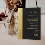 Chic Black and Shiny Gold Wedding Table Menu Card Einladung<br><div class="desc">Dieses einfache,  moderne,  schwarz und glänzend goldene Design Hochzeitstischmenü hat eine elegante Typografie,  um eine elegante und einfache Stimmung zu schaffen. Einfach zu personalisieren für Ihre schicke Gold modernen Thema Hochzeit.</div>