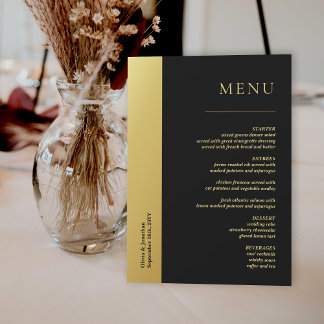 Chic Black and Shiny Gold Wedding Table Menu Card Einladung