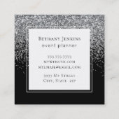 Chic Black and Silver Glitzer Business Card Quadratische Visitenkarte (Rückseite)