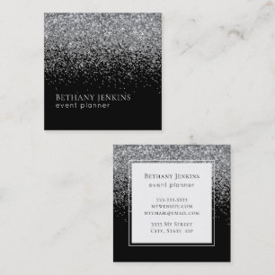 Chic Black and Silver Glitzer Business Card Quadratische Visitenkarte