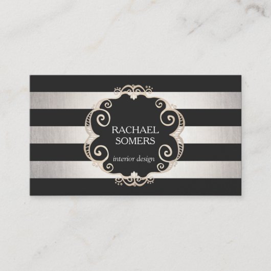 Chic Black and Silver Striping Designer (kein Glan Visitenkarte (Vorderseite)