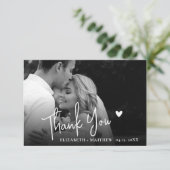 Chic Black and White 2 Photo Script Wedding  Dankeskarte (Stehend Vorderseite)