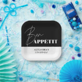Chic Black and White Bon Appétit Birthday Pappteller (Party)