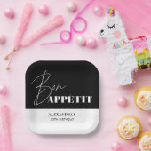 Chic Black and White Bon Appétit Birthday Pappteller (Party)