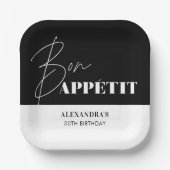 Chic Black and White Bon Appétit Birthday Pappteller (Vorderseite)