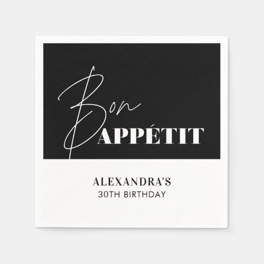 Chic Black and White Bon Appétit Birthday Serviette (Vorderseite)