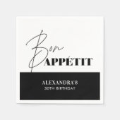 Chic Black and White Bon Appétit Script Geburtstag Serviette (Vorderseite)