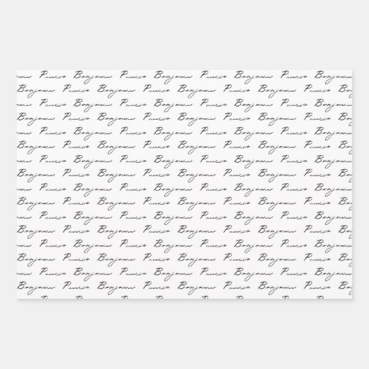 Chic Black and White Bonjour Geschenkpapier Set (Vorderseite 3)