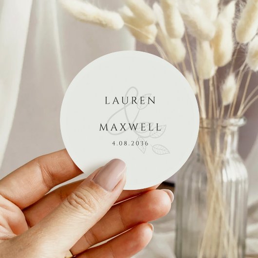 Chic Black and White Botanical Floral Wedding Runder Aufkleber