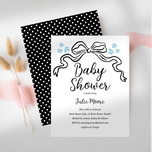 Chic Black and White Bow Baby Dusche Einladung