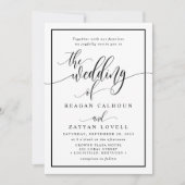 Chic Black and White Calligraphy Script Wedding in Einladung (Vorderseite)