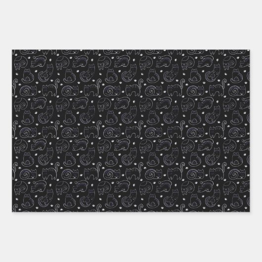 Chic Black and White Cat Moderne Minimalistische F Geschenkpapier Set (Vorderseite 2)