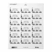 Chic Black and White Damask Blüh Border Adressaufkleber (Vorne)