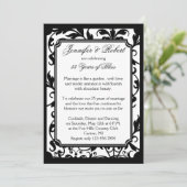 Chic Black and White Damask Jubiläum Einladung (Stehend Vorderseite)