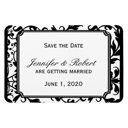 Chic Black and White Damask Wedding Save the Date Magnet (Horizontal)