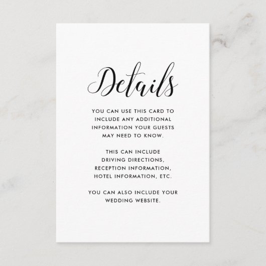 Chic Black and White Dots Hochzeitgästen Details Begleitkarte (Vorderseite)