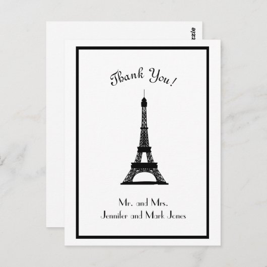 Chic Black and White Eiffel Tower Vielen Dank Postkarte (Vorne/Hinten)