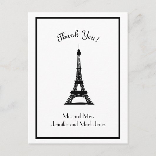 Chic Black and White Eiffel Tower Vielen Dank Postkarte (Vorderseite)