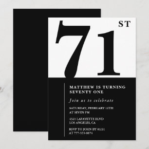 Chic Black and White Einladung zum 71. Geburtstag