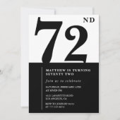 Chic Black and White Einladung zum 72. Geburtstag (Vorderseite)