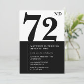 Chic Black and White Einladung zum 72. Geburtstag (Stehend Vorderseite)